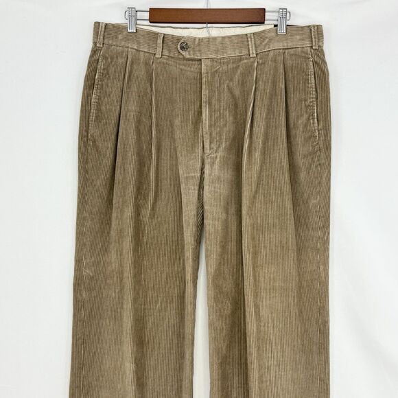 Paul Frederick Mens Pants Brown Corduroy Straight Cuffed Pleat Size 35x32 - Picture 2 of 13